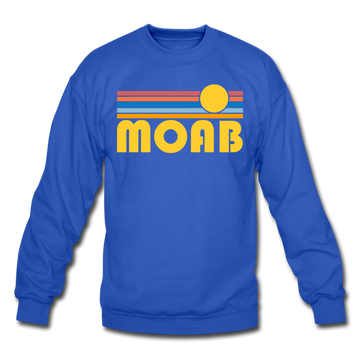 Moab, Utah Sweatshirt - Retro Sunrise Moab Crewneck Sweatshirt - royal blue