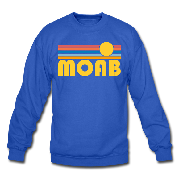 Moab, Utah Sweatshirt - Retro Sunrise Moab Crewneck Sweatshirt - royal blue