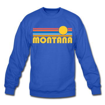 Montana Sweatshirt - Retro Sunrise Montana Crewneck Sweatshirt - royal blue