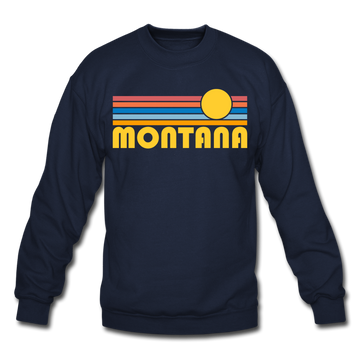 Montana Sweatshirt - Retro Sunrise Montana Crewneck Sweatshirt - navy