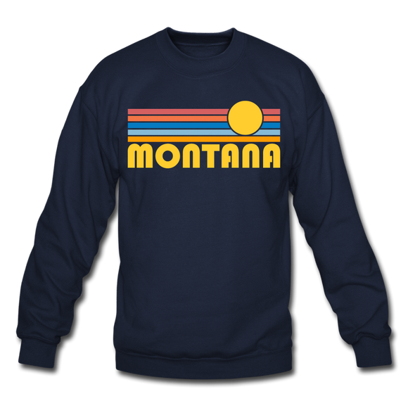 Montana Sweatshirt - Retro Sunrise Montana Crewneck Sweatshirt - navy