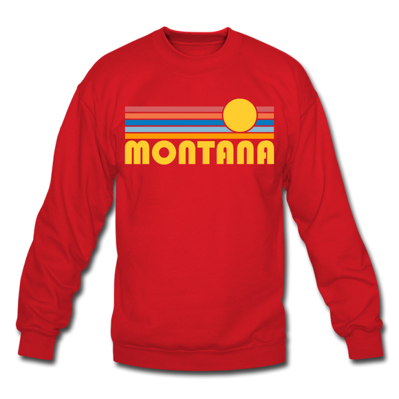 Montana Sweatshirt - Retro Sunrise Montana Crewneck Sweatshirt - red
