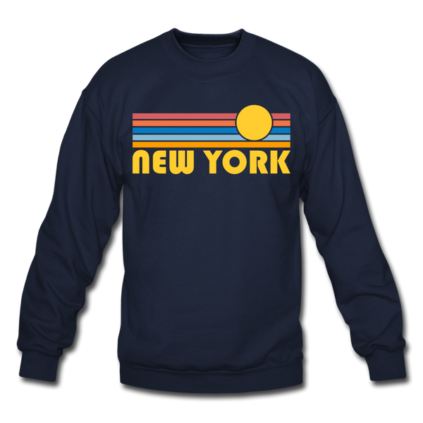 New York, New York Sweatshirt - Retro Sunrise New York Crewneck Sweatshirt - navy