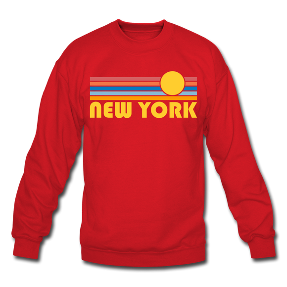 New York, New York Sweatshirt - Retro Sunrise New York Crewneck Sweatshirt - red