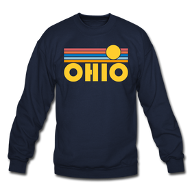 Ohio Sweatshirt - Retro Sunrise Ohio Crewneck Sweatshirt - navy