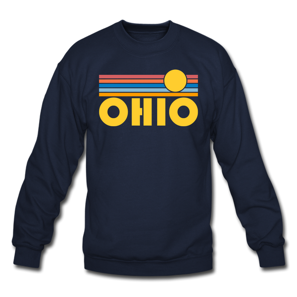 Ohio Sweatshirt - Retro Sunrise Ohio Crewneck Sweatshirt - navy