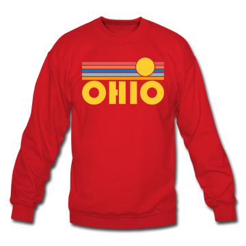 Ohio Sweatshirt - Retro Sunrise Ohio Crewneck Sweatshirt - red
