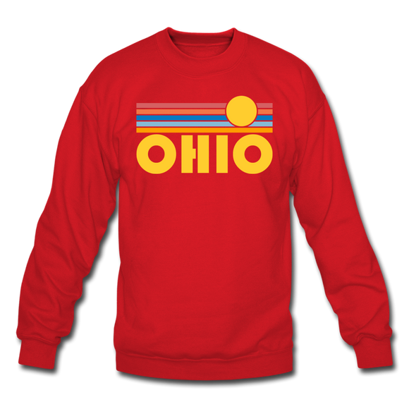 Ohio Sweatshirt - Retro Sunrise Ohio Crewneck Sweatshirt - red