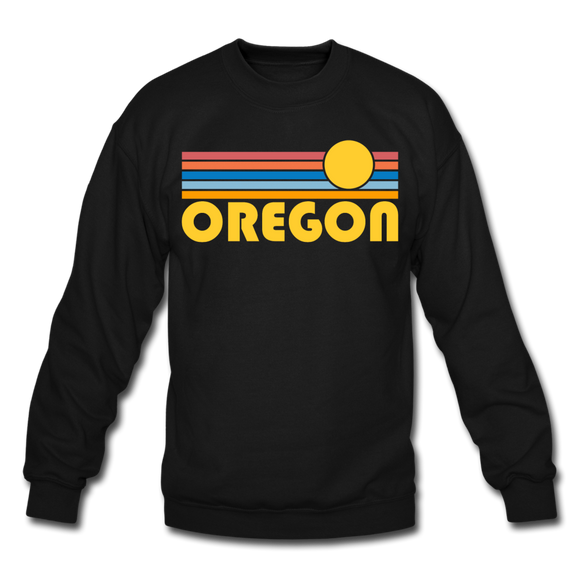 Oregon Sweatshirt - Retro Sunrise Oregon Crewneck Sweatshirt - black