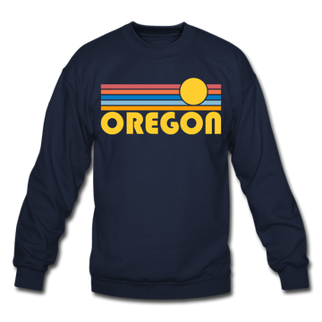Oregon Sweatshirt - Retro Sunrise Oregon Crewneck Sweatshirt - navy
