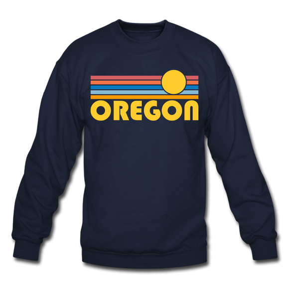 Oregon Sweatshirt - Retro Sunrise Oregon Crewneck Sweatshirt - navy