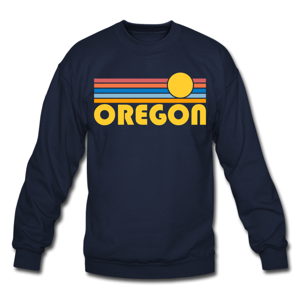 Oregon Sweatshirt - Retro Sunrise Oregon Crewneck Sweatshirt - navy