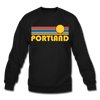 Portland, Oregon Sweatshirt - Retro Sunrise Portland Crewneck Sweatshirt - black