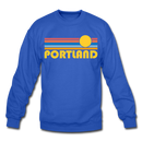 Portland, Oregon Sweatshirt - Retro Sunrise Portland Crewneck Sweatshirt - royal blue