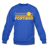 Portland, Oregon Sweatshirt - Retro Sunrise Portland Crewneck Sweatshirt - royal blue