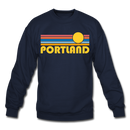 Portland, Oregon Sweatshirt - Retro Sunrise Portland Crewneck Sweatshirt - navy