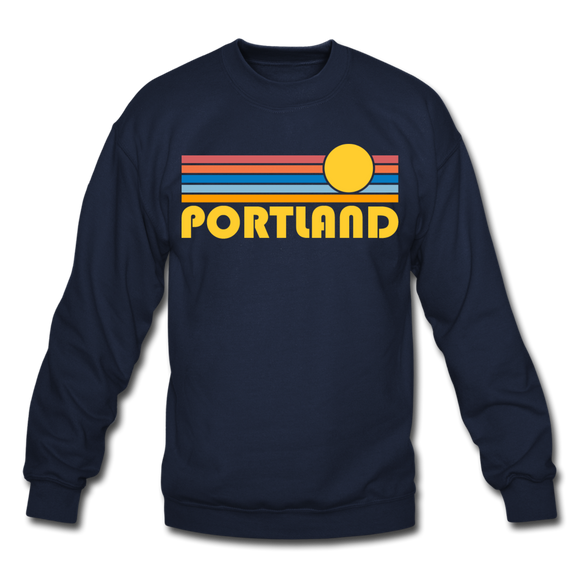 Portland, Oregon Sweatshirt - Retro Sunrise Portland Crewneck Sweatshirt - navy