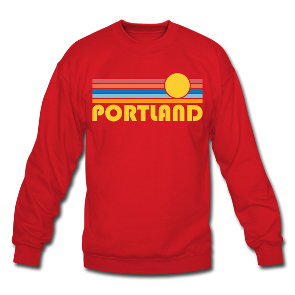 Portland, Oregon Sweatshirt - Retro Sunrise Portland Crewneck Sweatshirt - red