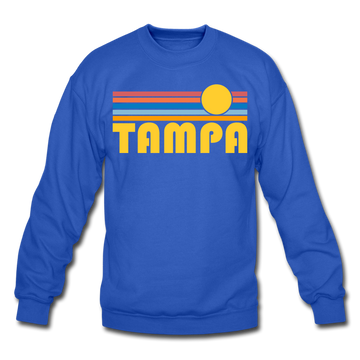 Tampa, Florida Sweatshirt - Retro Sunrise Tampa Crewneck Sweatshirt - royal blue