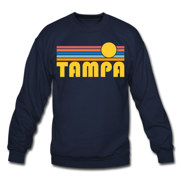 Tampa, Florida Sweatshirt - Retro Sunrise Tampa Crewneck Sweatshirt - navy