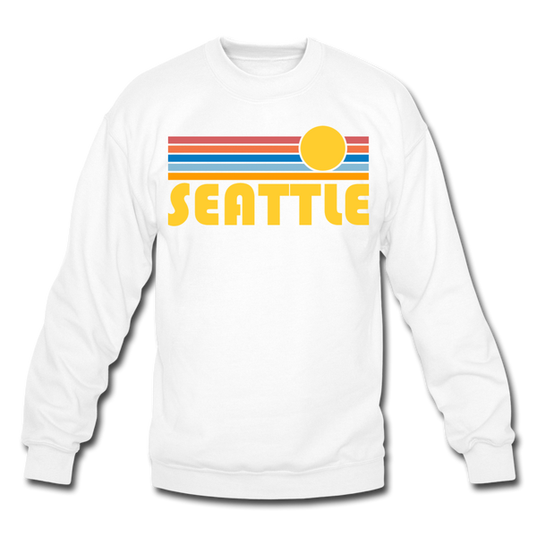 Seattle, Washington Sweatshirt - Retro Sunrise Seattle Crewneck Sweatshirt - white