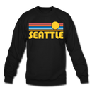 Seattle, Washington Sweatshirt - Retro Sunrise Seattle Crewneck Sweatshirt - black
