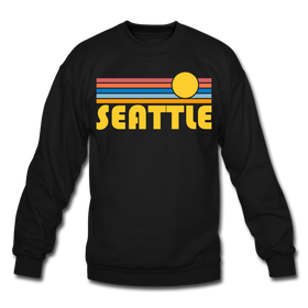 Seattle, Washington Sweatshirt - Retro Sunrise Seattle Crewneck Sweatshirt - black