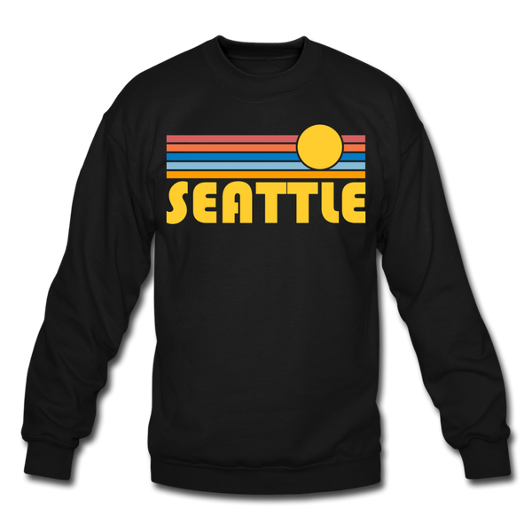 Seattle, Washington Sweatshirt - Retro Sunrise Seattle Crewneck Sweatshirt - black
