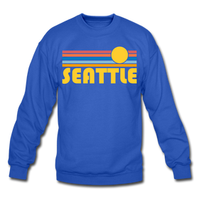 Seattle, Washington Sweatshirt - Retro Sunrise Seattle Crewneck Sweatshirt - royal blue