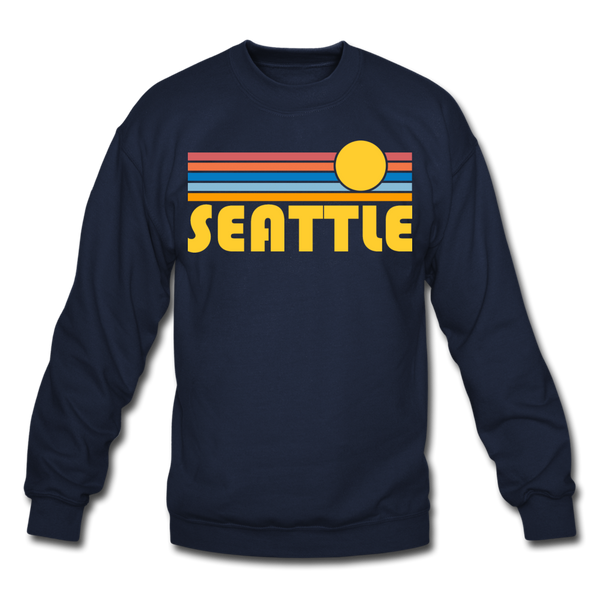 Seattle, Washington Sweatshirt - Retro Sunrise Seattle Crewneck Sweatshirt - navy