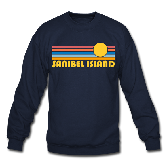 Sanibel Island, Florida Sweatshirt - Retro Sunrise Sanibel Island Crewneck Sweatshirt - navy