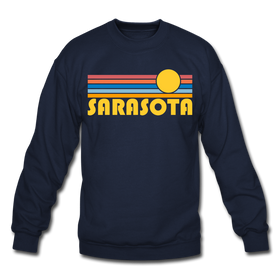 Sarasota, Florida Sweatshirt - Retro Sunrise Sarasota Crewneck Sweatshirt - navy