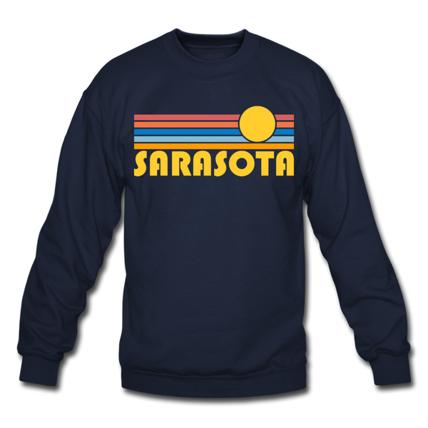 Sarasota, Florida Sweatshirt - Retro Sunrise Sarasota Crewneck Sweatshirt - navy
