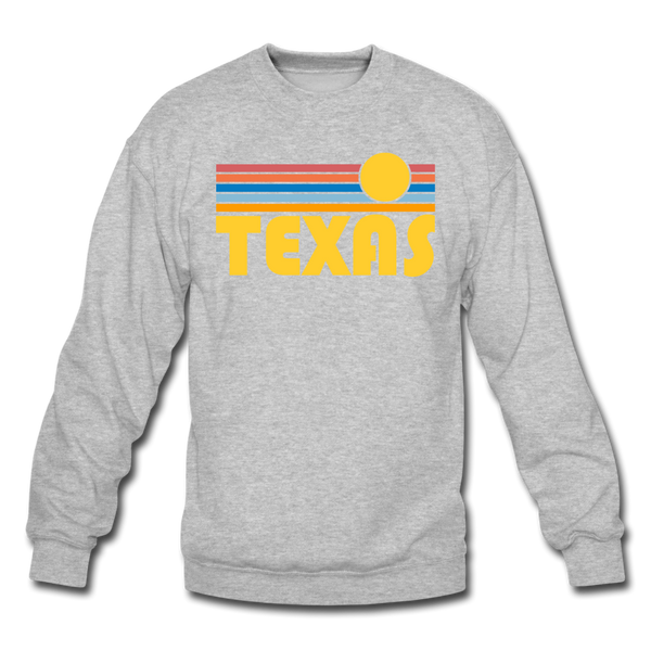 Texas Sweatshirt - Retro Sunrise Texas Crewneck Sweatshirt - heather gray