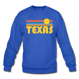 Texas Sweatshirt - Retro Sunrise Texas Crewneck Sweatshirt - royal blue