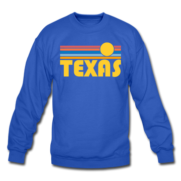 Texas Sweatshirt - Retro Sunrise Texas Crewneck Sweatshirt - royal blue