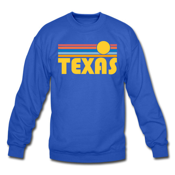 Texas Sweatshirt - Retro Sunrise Texas Crewneck Sweatshirt - royal blue