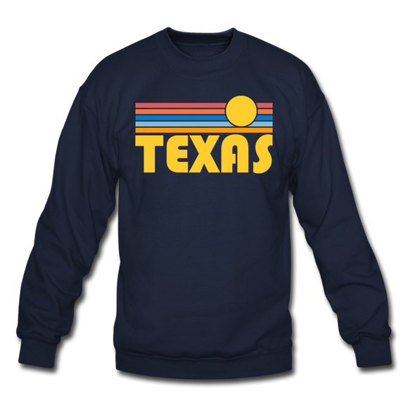 Texas Sweatshirt - Retro Sunrise Texas Crewneck Sweatshirt - navy