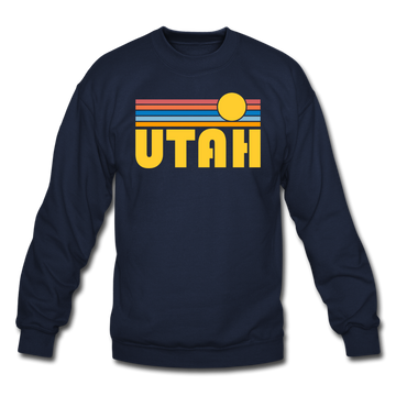 Utah Sweatshirt - Retro Sunrise Utah Crewneck Sweatshirt - navy