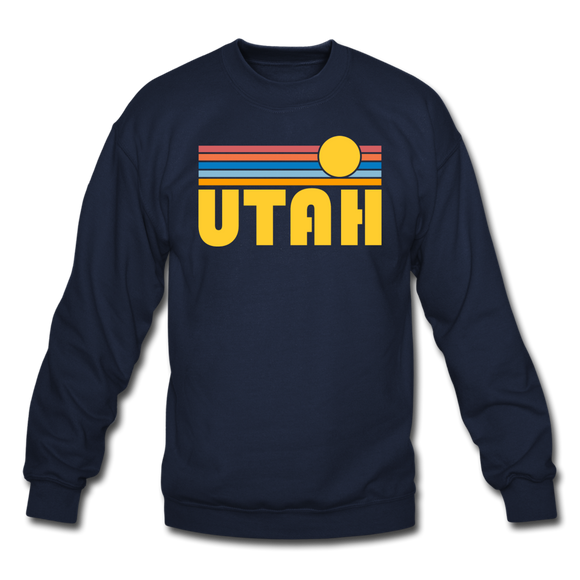 Utah Sweatshirt - Retro Sunrise Utah Crewneck Sweatshirt - navy