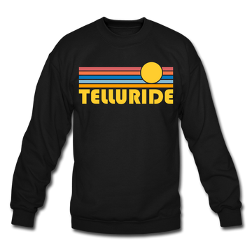 Telluride, Colorado Sweatshirt - Retro Sunrise Telluride Crewneck Sweatshirt - black
