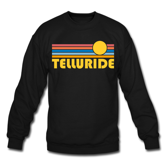 Telluride, Colorado Sweatshirt - Retro Sunrise Telluride Crewneck Sweatshirt - black