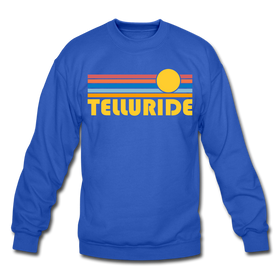 Telluride, Colorado Sweatshirt - Retro Sunrise Telluride Crewneck Sweatshirt - royal blue