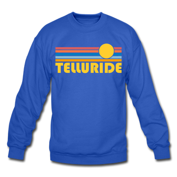 Telluride, Colorado Sweatshirt - Retro Sunrise Telluride Crewneck Sweatshirt - royal blue