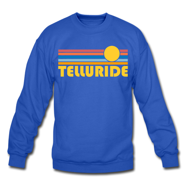 Telluride, Colorado Sweatshirt - Retro Sunrise Telluride Crewneck Sweatshirt - royal blue