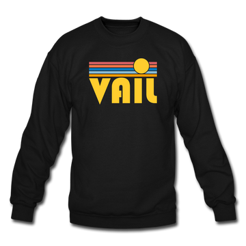 Vail, Colorado Sweatshirt - Retro Sunrise Vail Crewneck Sweatshirt - black