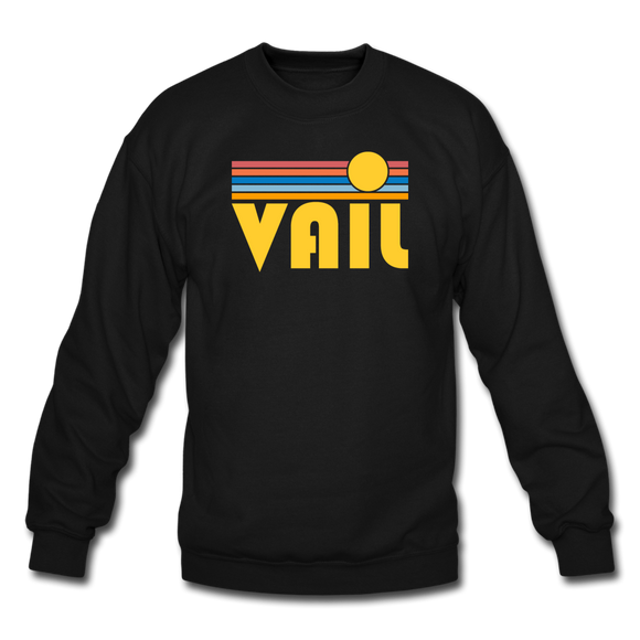 Vail, Colorado Sweatshirt - Retro Sunrise Vail Crewneck Sweatshirt - black