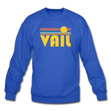 Vail, Colorado Sweatshirt - Retro Sunrise Vail Crewneck Sweatshirt - royal blue