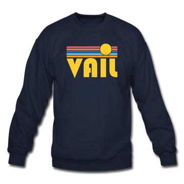 Vail, Colorado Sweatshirt - Retro Sunrise Vail Crewneck Sweatshirt - navy