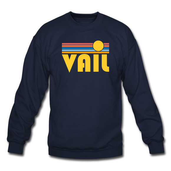 Vail, Colorado Sweatshirt - Retro Sunrise Vail Crewneck Sweatshirt - navy